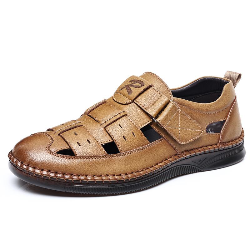 Men's Shoes 2025 New Summer Round Head Casual Hole Shoes Men's Hollow Middle-aged Sandals 2025