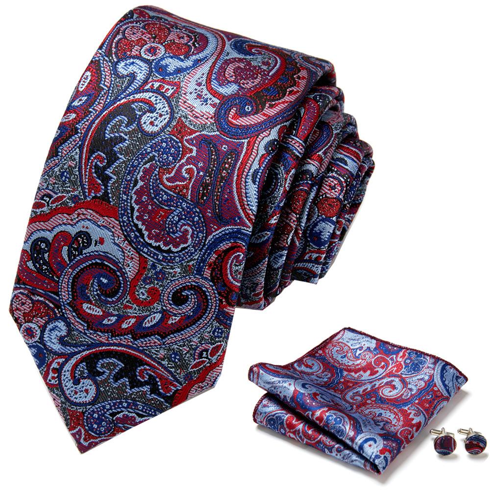 Korean Version Of Casual Floral Tie Men'S Jacquard Polyester Silk Pocket Towel Cufflink Tie Set