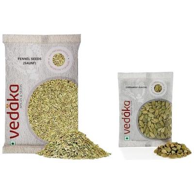 Vedaka Cardamom (Elaichi), Small, 50g & Amazon Brand - Vedaka Fennel Seeds (Saunf), 200g