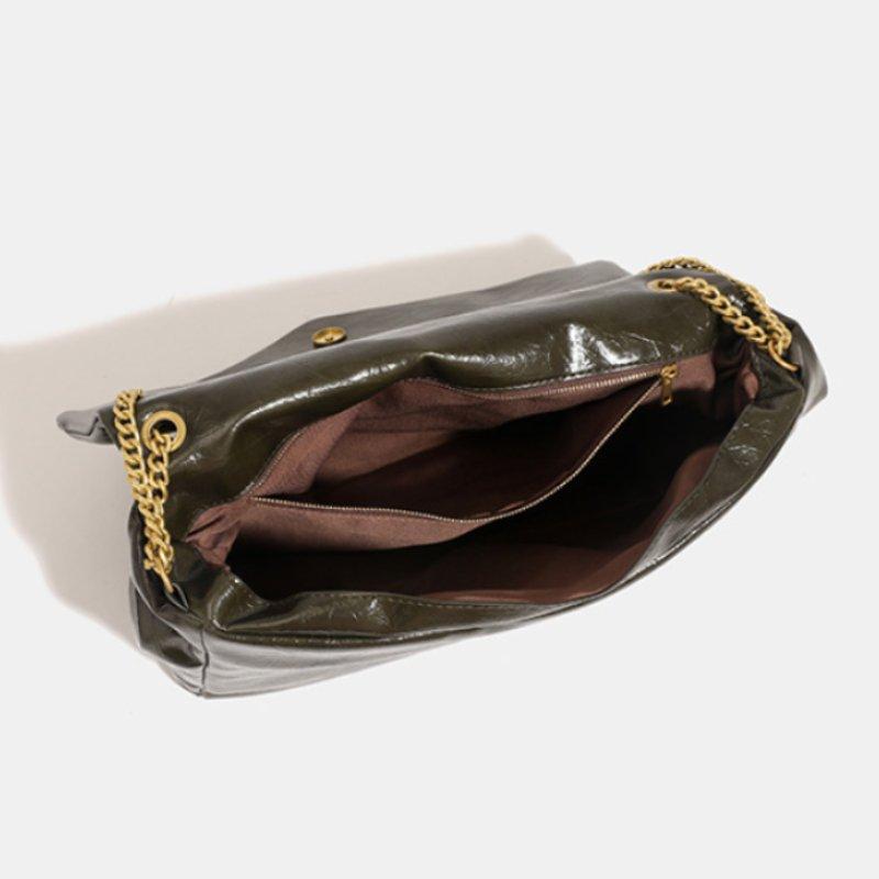 Fashion Envelope Tote Bag Chain Shoulder Bag Waxed Leather Crossbody PU Medium Size Magnetic Closure Multi Compartments