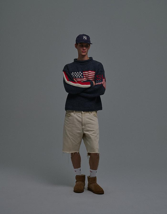 SUNDAY FRUIT MARKET Sunday Flag Knit Sweater Navy