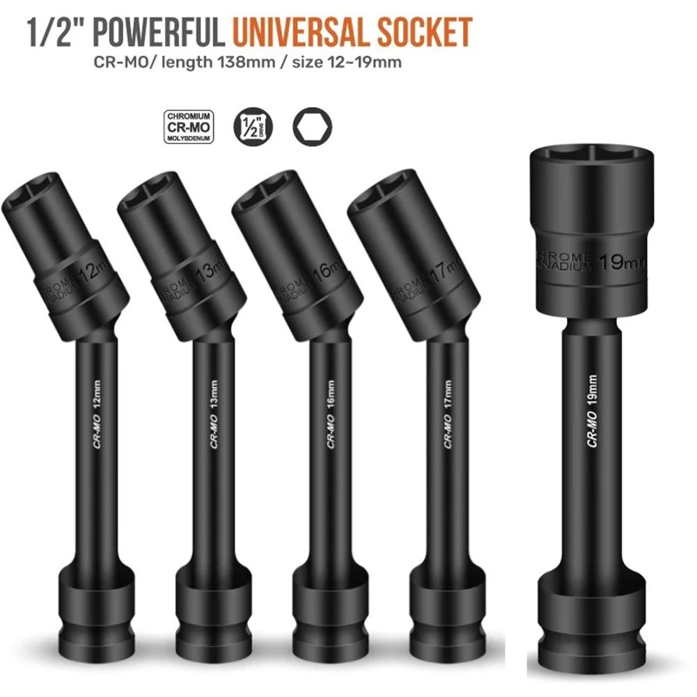 Schlag-Dreh-Sechskant-Steckkopf-Adapter 1/2-Zoll Antrieb Kardangelenk Cr-Mo Stahl Schraubenschlüssel Konverter 12-19mm