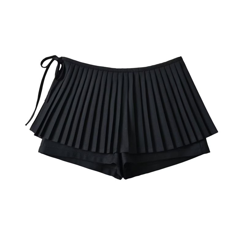 Za2024 Summer New Product Women's Clothes High Waist Figure Flattering Culotte A- Line Skirt Double-Layer Pleated Bows Pleated Skirt