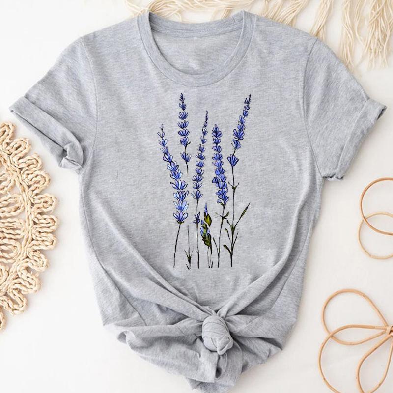 Watercolor Short Sleeve Tee Top Fashion Tshirt Flower Spring Season Clothing Casual Women Print Summer Lady Female Graphic T-shirt