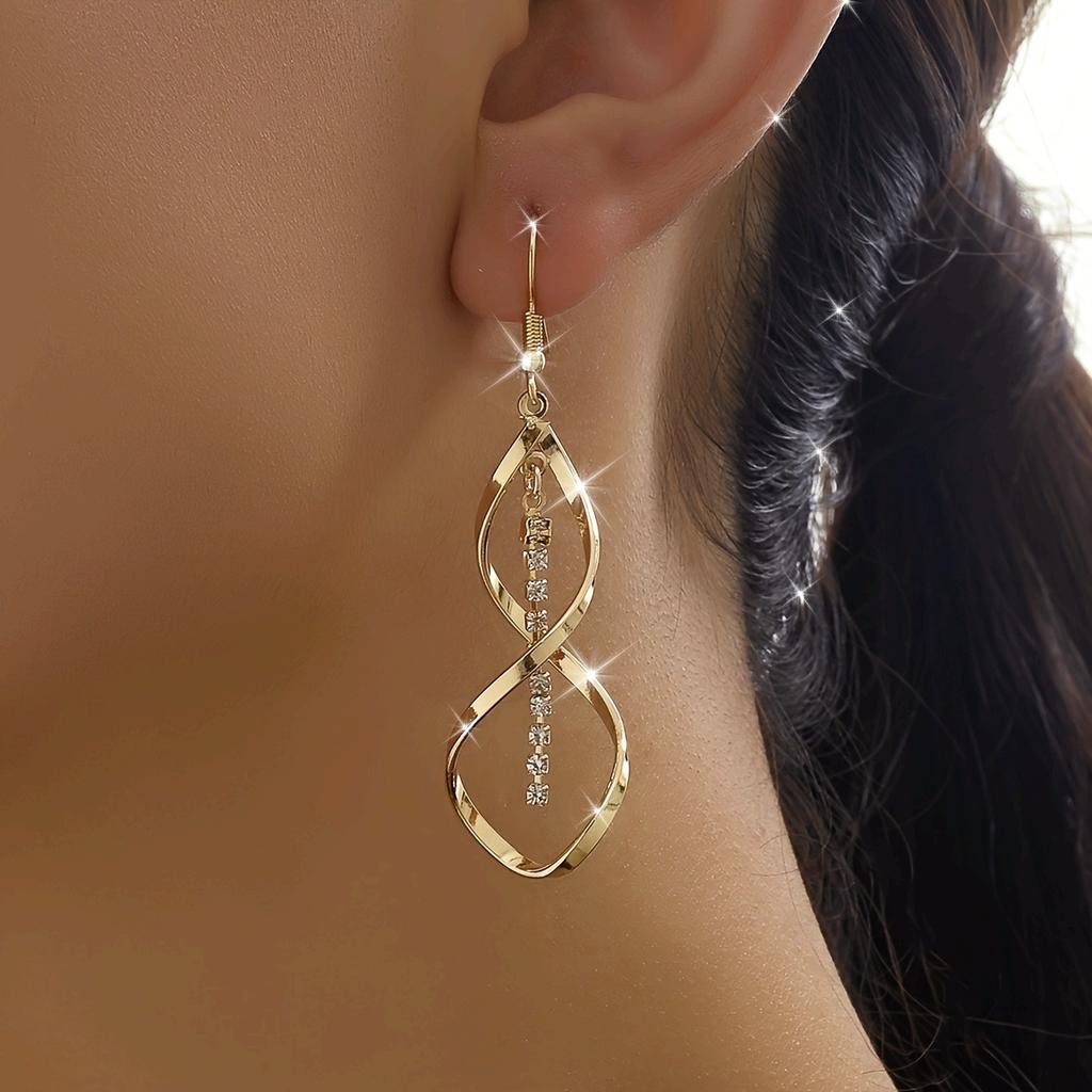 Women's Spiral Earrings - Elegant Interlocking Loop Design with Synthetic Gemstones, Suitable for Daily and Party Wear, Exquisite Metal Earrings