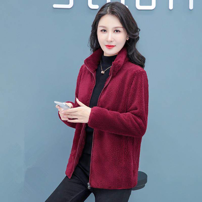 

Женское зимнее утолщенное двухстороннее флисовое универсальное пальто, женская корейская мода, теплая куртка-кардиган с воротником-стойкой XS вино красного