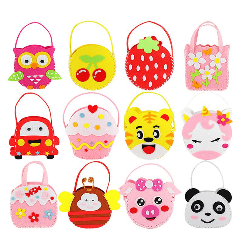 Non-Woven Fabric DIY Sewing Handbag Children Craft Toy Cartoon Animal Flower Butterfly Handmade Sewing Bag Educational Toys