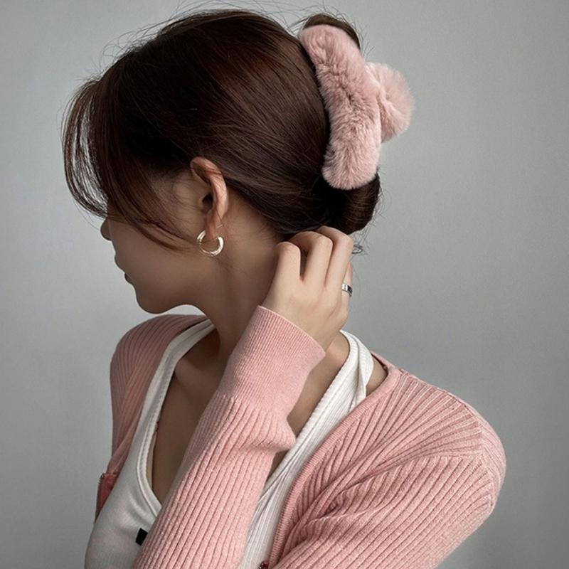 2Pcs Large Size Faux Furs Hair Clip For Long Hair Strong Hold Korean Style Fashion Accessory Multiple Colors Available