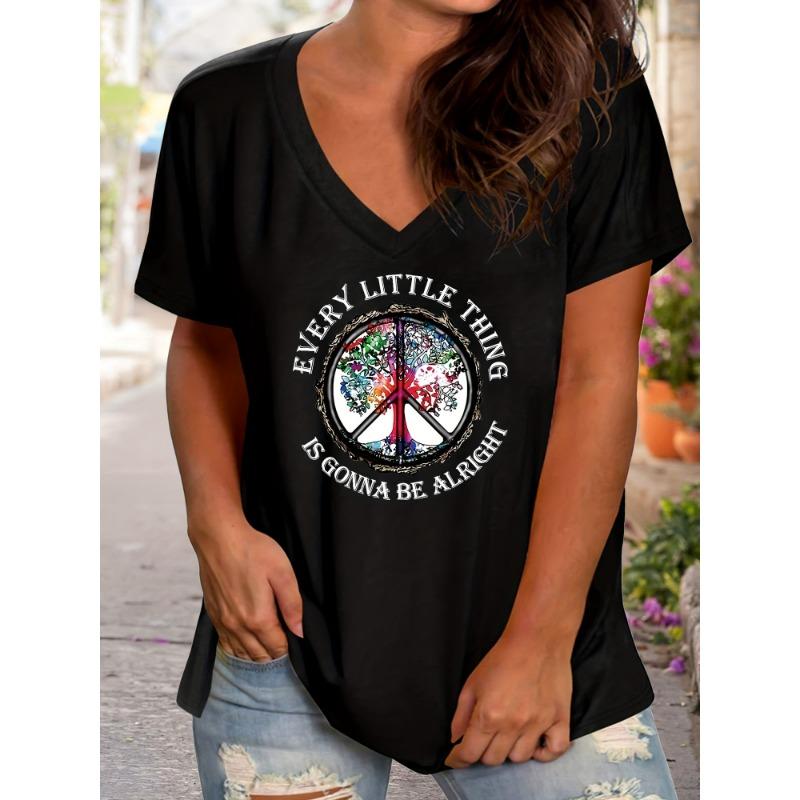 Bob Marley Every Little Thing Is Gonna Be Right T-shirt da Donna a V Scollo Manica Corta Large