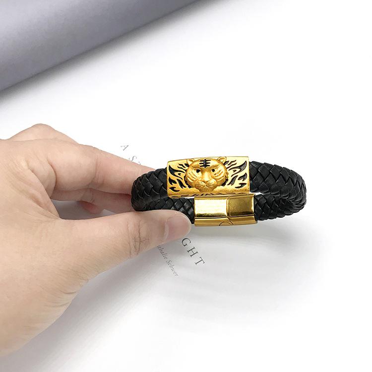 Vietnam Sandgold Persönlichkeit Ruyi Abakus Lederarmband für Männer - Dominanter Ethnischer Stil, Vergoldet.