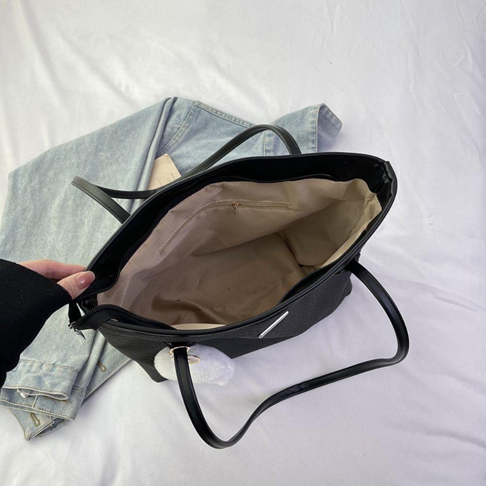 Casual PU Women's Shoulder Bag Large Capacity Black Beige Blue Shopping Bag Minimalist Design Tote Bag