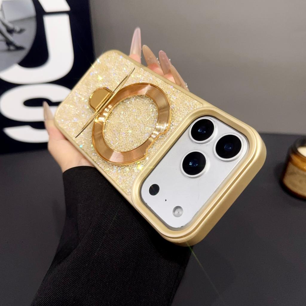 For IPhone 18 Pro Max 17 16 15 14 13Pro Luxury Sparkling Rhinestone Kickstand Glitter Magnetic Phone Case Shockproof Anti Scratch Protective Cover