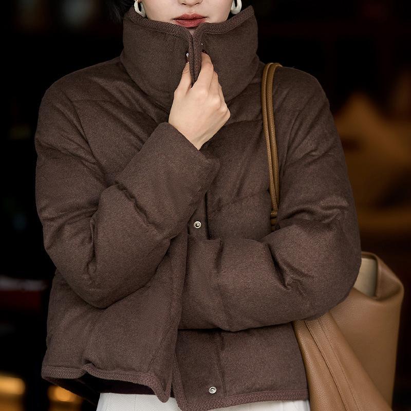 Strength stacking, light luxury inside and outside Lyocell wool white goose down stand-up collar down jacket winter new women's clothing