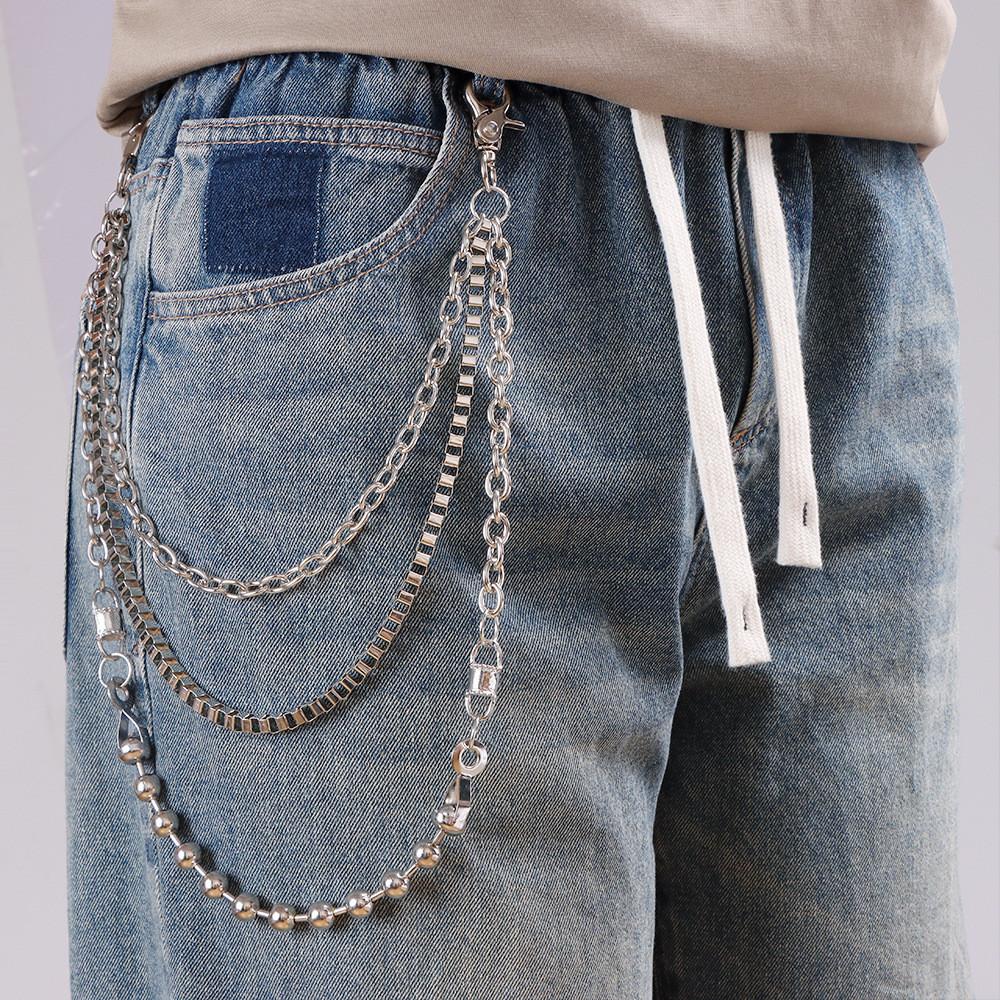 Metal Chain Waist Belt With Multilayer Beaded Design For Men And Women
