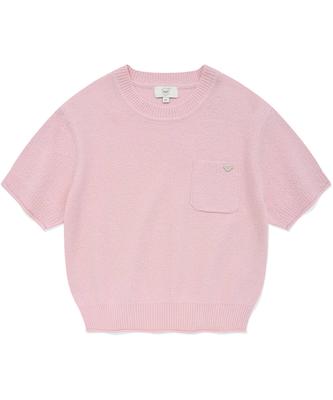 COVERNAT WOMAN Round Boucle Short Sleeve Knit Pink