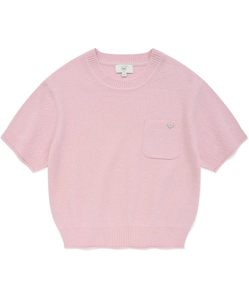 COVERNAT WOMAN Round Boucle Short Sleeve Knit Pink