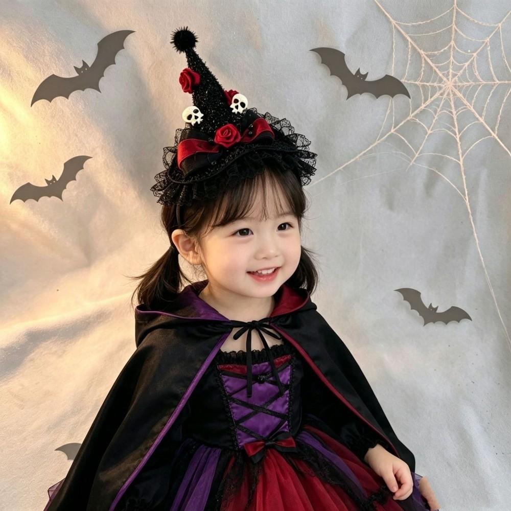 Lace Halloween Witch Hat Hair Hoop Flower Halloween Headband Cute Halloween Party Hair Band Girl