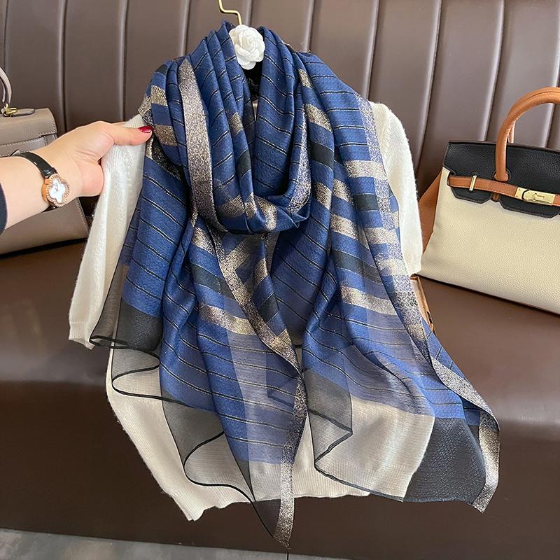 Luxury New Long Silk Scarf for Women Beach Hijab  Elegant Shawls Female Head Wool Wraps Plaid Echarpe Bufanda Bandana