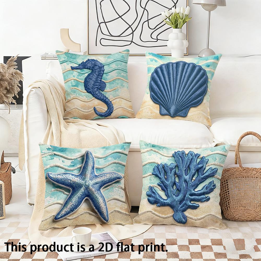 Deep Blue Mussel Texture Double-Sided Printed Pillow Cover Short Plush Suitable Living Rooms Bedrooms Sofas Throw Cushion Cover