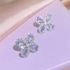 New Japanese And Korean Floral Plants Inlaid With Light Aquamarine Zirconia Clover Three Sets Of 925 Stamp Party Wedding Gift