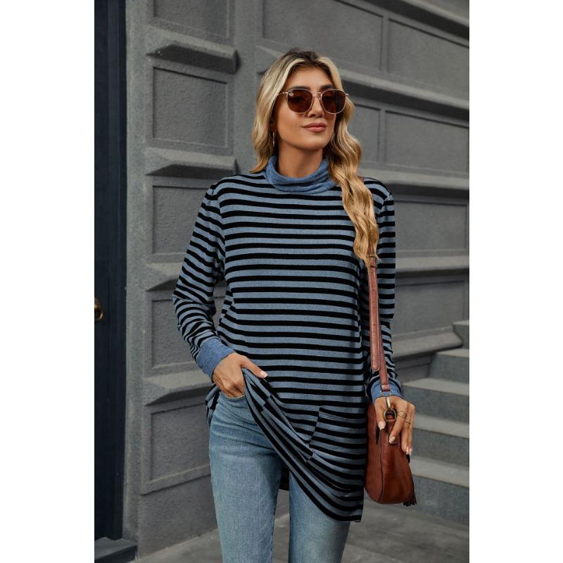 YYFS Dam Mode Casual Vår Höst Randigt Tryck Långärmad O-Hals Blusar & Skjortor