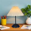 Pleated Table Lamp with 3 Color Modes + Stepless Dimming Metal Base Bedside Light USB Powered Night Light for Bedroom