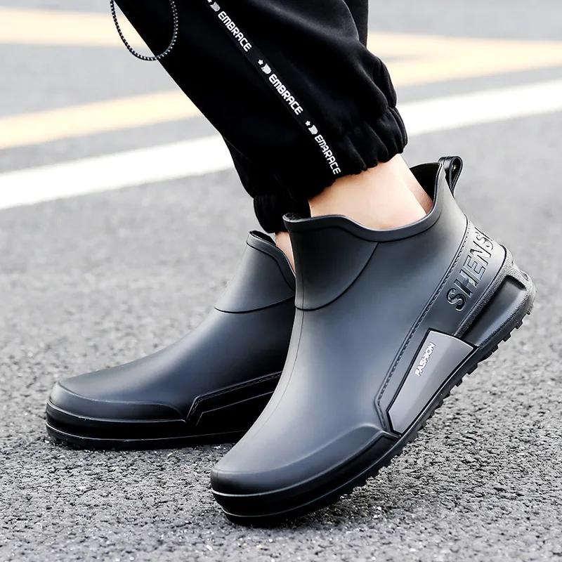 

2025 мужские резиновые сапоги противоскользящие уличные резиновые сапоги повседневные уличные съемные бархатные короткие резиновые туфли для работы, рыбалки 44 чёрный