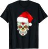 Sugar Skull T-Shirt With Christmas Santa Hat Day of the Dead