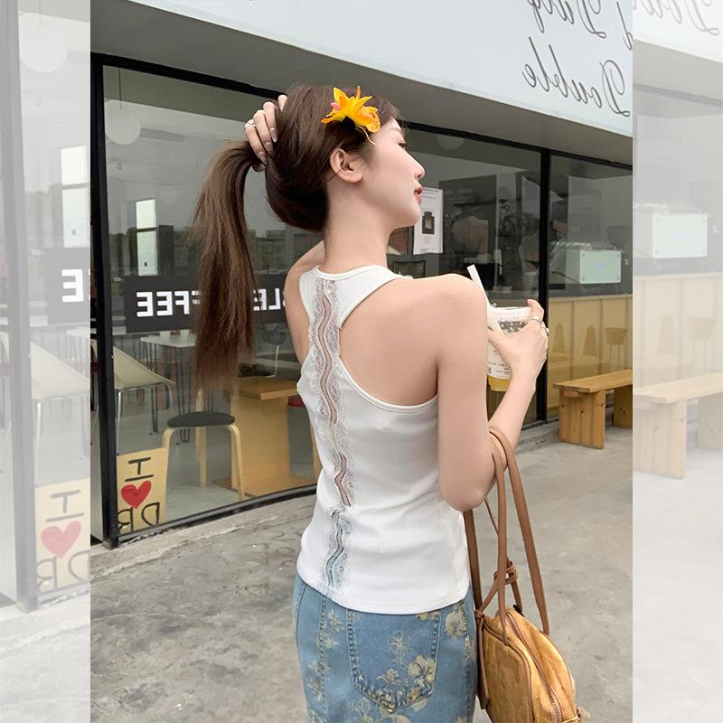 Korean Sexy Outer Wear Lace Hollow Backless Unique I-shaped Vest Women's Summer Super Good-looking Ootd Sleeveless Top