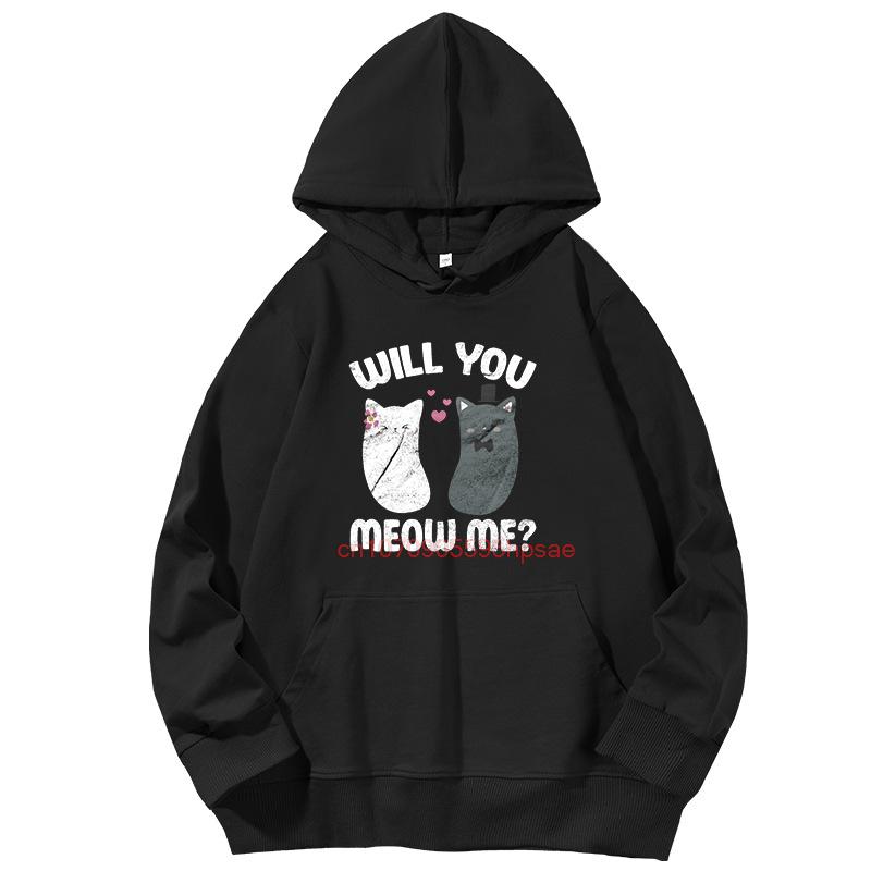 Cat Will You Meow Me Cute Cat Fashion Printed Sweater Spring Autumn Unisex Long Sleeve Pullover Hoodies Sports Sweatshirt