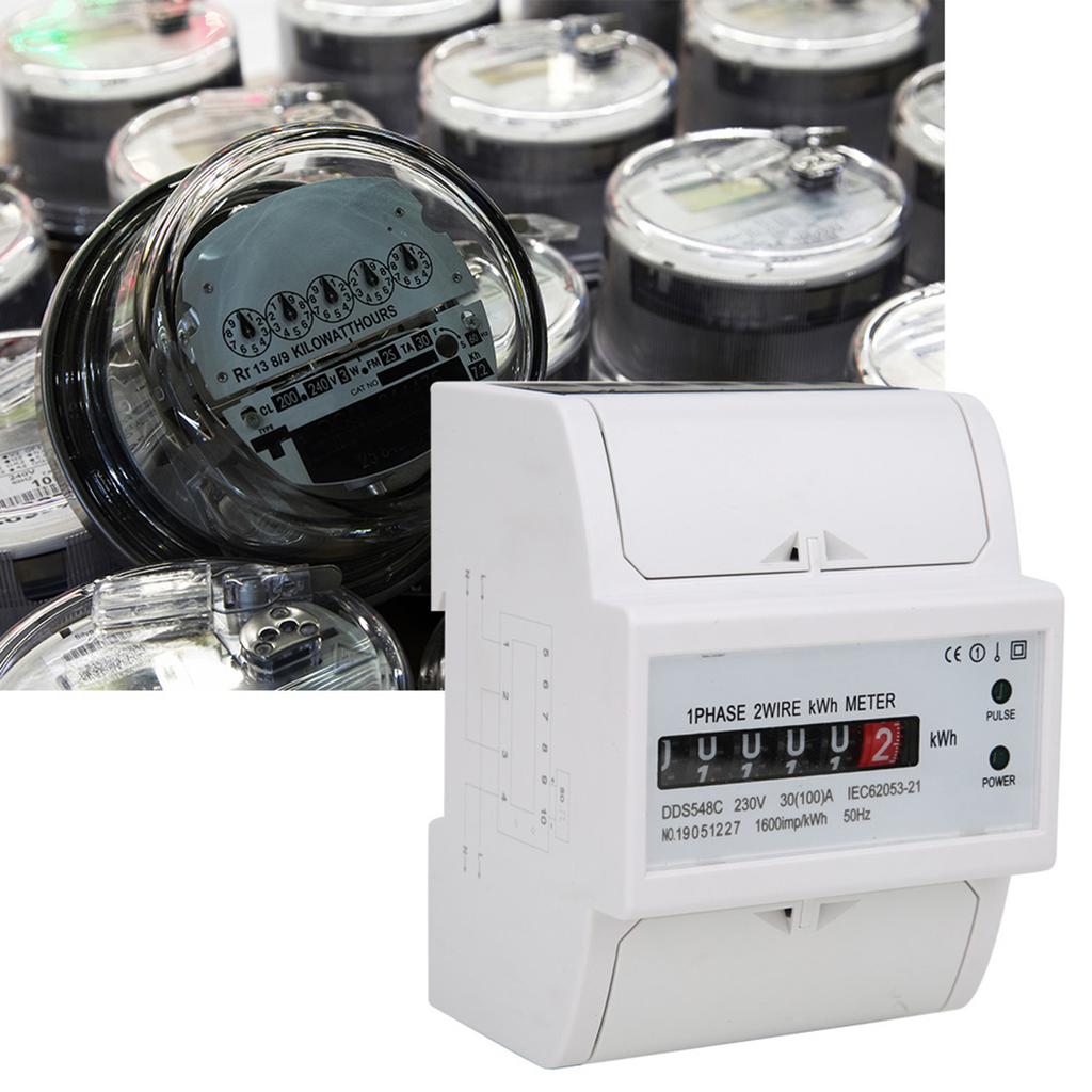 DDS548C Watt Hour Meter Single Phase 4P 230V Power Energy Meter 35mm Din Rail Mount