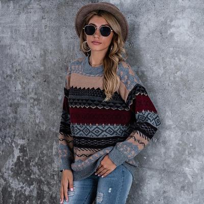 Women's Autumn and Winter Knitted Diamond Pullover Casual Loose Sweater