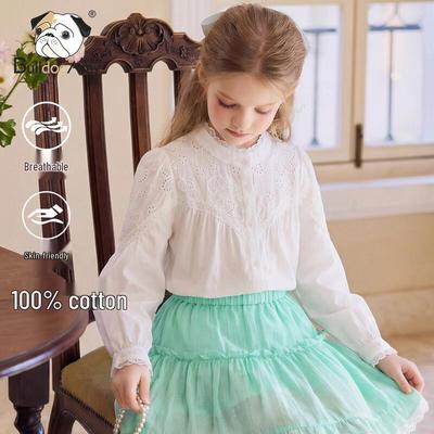 CHANZUIGOU Girls' French Lace Lantern Sleeve Cotton Shirt