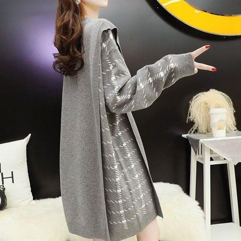Dress for Woman Autumn Winter Cotton Plus Size Loose Casual Holiday Knitted Jumper Knee-length Long-sleeved Dresses