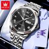 OLEVS Luxury Man Watch Solid Steel Strap Waterproof Men's Watches Fashion Rhombus Mirror Dual Calendar Quartz Wristwatches 9931