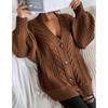 Autumn New Loose Plus Size Knitted Sweater Coat Women Winter Fashion Twists Solid Cardigan Women Vintage V-neck Lantern Sleeve Cardigans Jacket 24594
