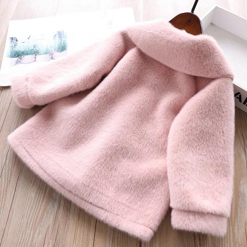 Girls Autumn and Winter Jacket Velvet Thickened Fashion Winter Clothing Children Long Woolen Coat