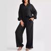 Women's Casual Long Sleeve Shirt and Wide Leg Pants Set In Multi Colors