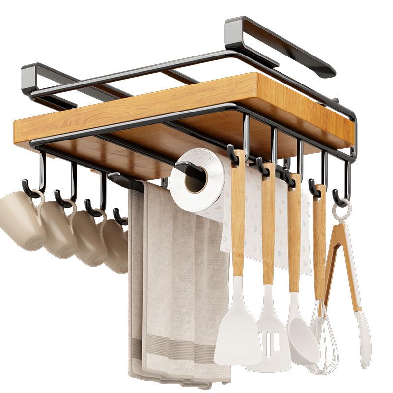 Space Saving Kitchen Organizer: Under Cabinet Hanging Rack with Hooks for Towels Cutting Boards Pot Lids 7