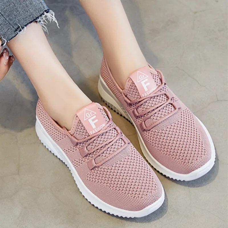 Shevalues Summer Casual Flats Shoes For Women Comfort Soft Bottom Sports Shoes Breathable Mesh Runing Shoes Lightweight Sneakers
