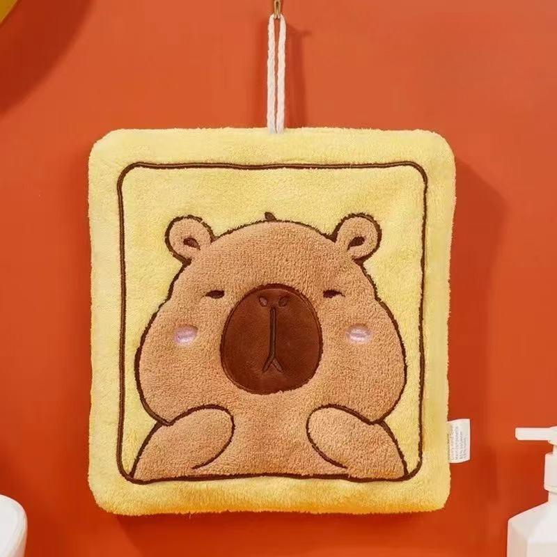 Cute Capybara Hand Towel Soft Double Layer Thick Absorbent Coral Fleece Hanging Towel Household Absorbent Towels Wipe Dishcloth