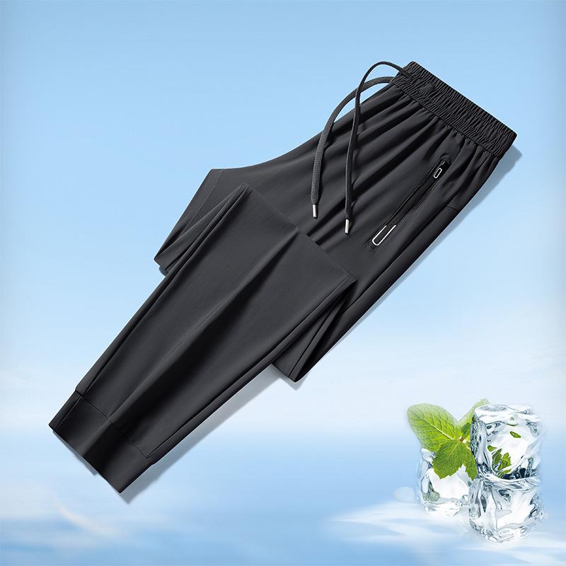 2025 Men's Ice Silk Quick-Dry Joggers: Summer Thin, Loose Fit, Straight-Leg Casual Pants