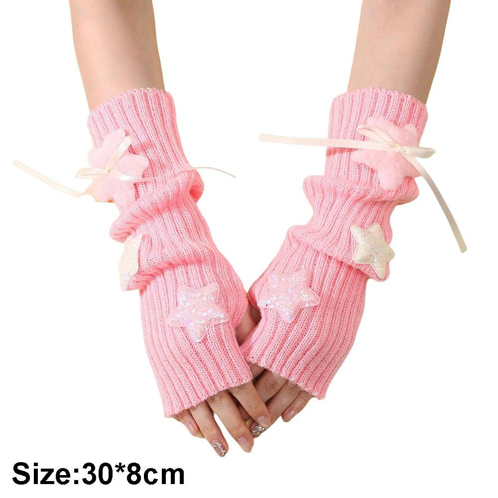 Fashion Y2K Long Wrist Gloves Stars Thicken Arm Warmers Soft Solid Color Half Finger Gloves Women