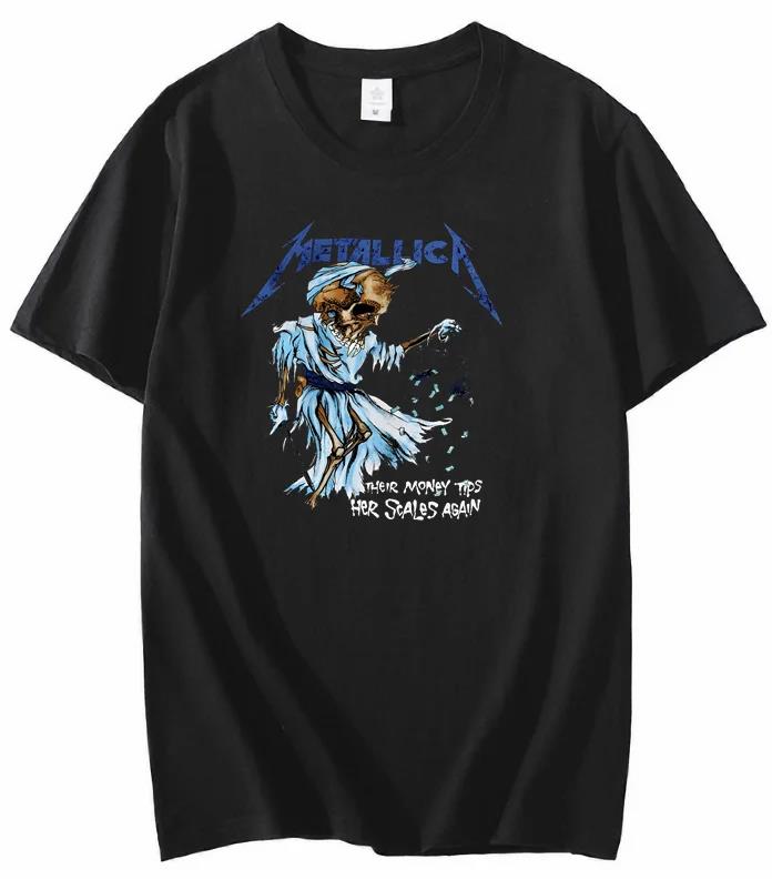 Unisex Metallic Band Retro Metal Ready Hell Tour Black T-Shirt WoUnisex Tops T-Shirt Harajuku Casual MEOWTALLICA Top Unisex