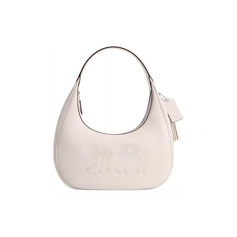 

COACH Carmen 28 Top Zip Closure Refined Pebbled Leather Tote Shoulder Bag Large Women s Silver with Chalk срібний