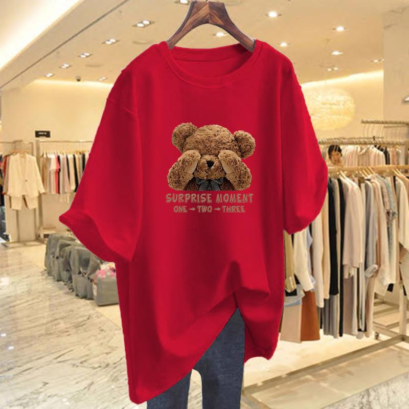 Cotton Bear Print T-shirt Women's Short-sleeved Loose and Versatile Top Summer New