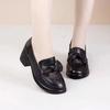 Neue weiche Leder Dicke Ferse Leichter Mund Einzelne Schuhe Damen 2025 Herbst Schleife Karomuster Weiche Sohle Weiche Oberfläche Dicke Ferse Kleine Lederschuhe