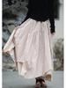 25 Small Warm Spring-Summer All-Cotton Irregular Swing Long Skirt, Literary Cotton-Linen Half-Body Skirt with Elastic Waist, Retro Style