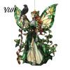 Colorful Light Catchers Stained Glass Style Skeleton Fairy Window Hanging Suncatcher, Acrylic Decorative Ornament with Butterfly Wings Sun Catcher for
