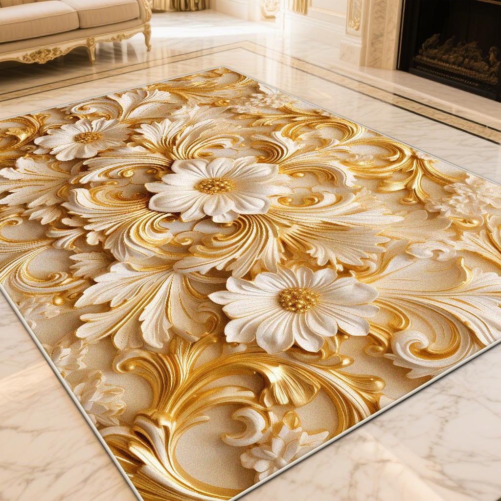 European Golden Luxury Carpet Large Area Living Room Sofa Decoration Rug Washable Lounge Rug for Bedroom Decor Bedside Floor Mat
